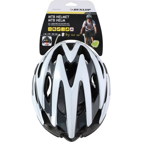 Dunlop - Kask rowerowy regulowany MTB r. M 55-58 cm (biało-czarny)