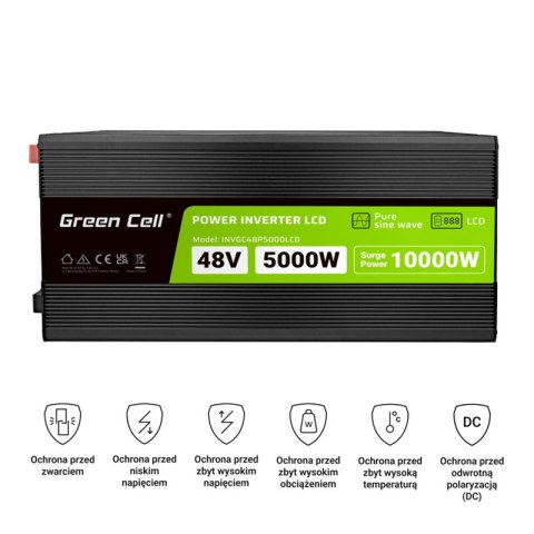 Green Cell - Przetwornica napięcia PowerInverter z wyświetlaczem LCD 48V na 230V 5000W/10000W Czysta sinusoida