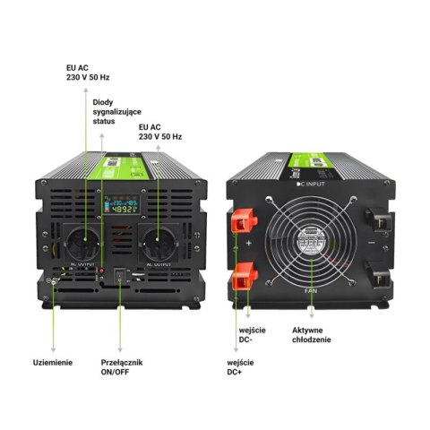 Green Cell - Przetwornica napięcia PowerInverter z wyświetlaczem LCD 48V na 230V 5000W/10000W Czysta sinusoida