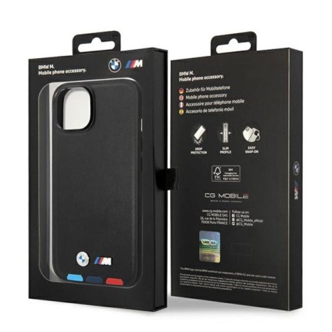 BMW Leather Hot Stamp Tricolor - Etui iPhone 14 (Czarny)