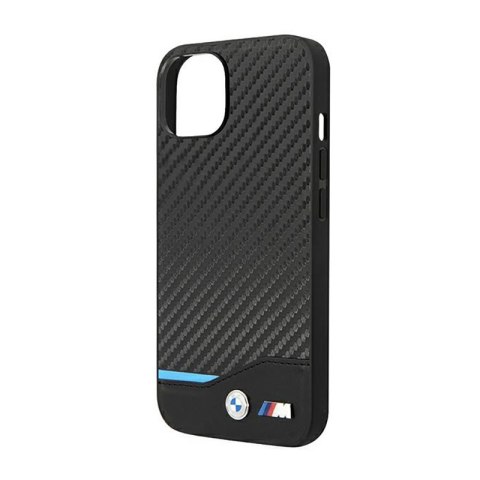 BMW Leather Carbon Blue Line - Etui iPhone 14 Plus (Czarny)