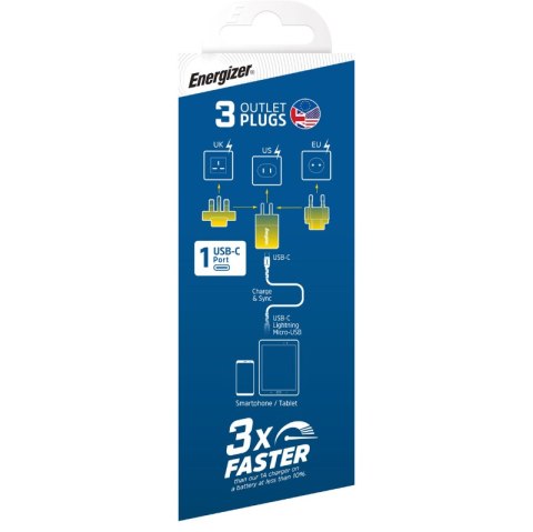 Energizer Ultimate - Ładowarka sieciowa Multiplug EU / UK / US GaN USB-C 20W PD (Złoty)