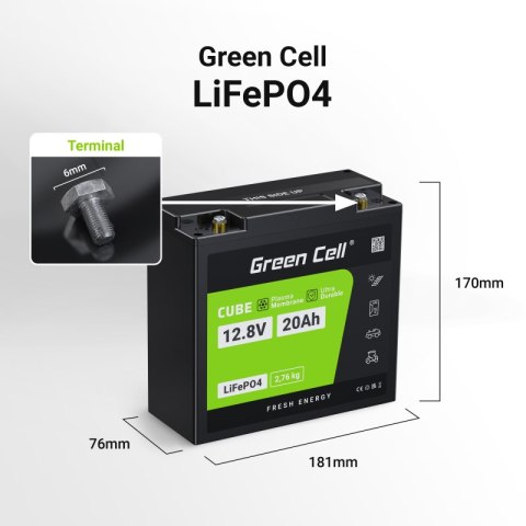 Green Cell - Akumulator LiFePO4 12V 12.8V 20Ah do systemów fotowoltaicznych, kamperów i łódek