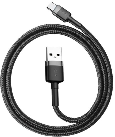 KABEL USB-A / USB-C Baseus Cafule CATKLF-BG1 100cm 3A QC 3.0 CZARNO-SZARY W NYLONOWYM OPLOCIE