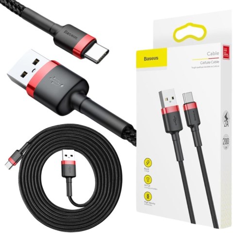 KABEL USB-A / USB-C Baseus Cafule CATKLF-C91 200cm 2A QC 3.0 CZARNO-CZERWONY W OPLOCIE