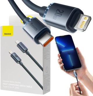 KABEL USB-C / Lightning iPhone Baseus Crystal CAJY000301 2m 20W PD Quick Charging CZARNY W OPLOCIE PREMIUM