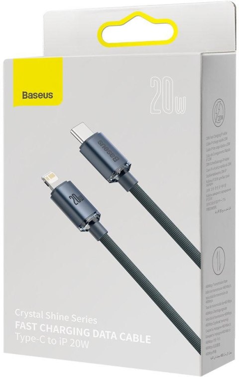 KABEL USB-C / Lightning iPhone Baseus Crystal CAJY000301 2m 20W PD Quick Charging CZARNY W OPLOCIE PREMIUM