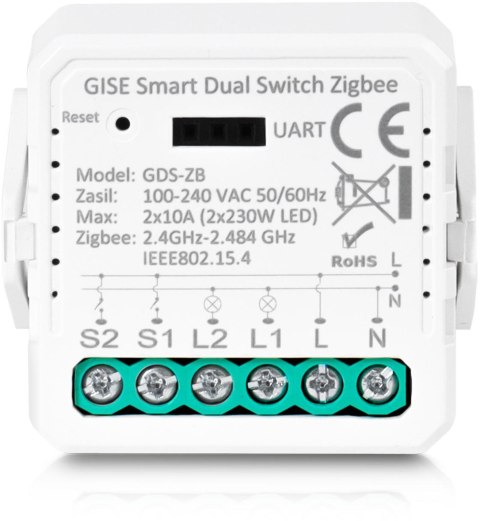 GISE Smart Podwójny moduł przekaźnikowy Zigbee | Tuya | GDS-ZB GISE