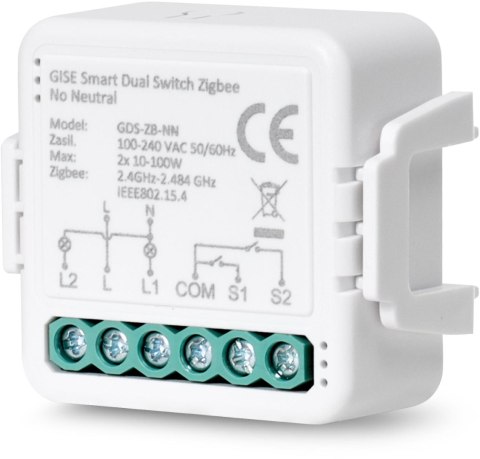 GISE Smart Podwójny moduł przekaźnikowy (bez N) Zigbee | Tuya | GDS-ZB-NN GISE