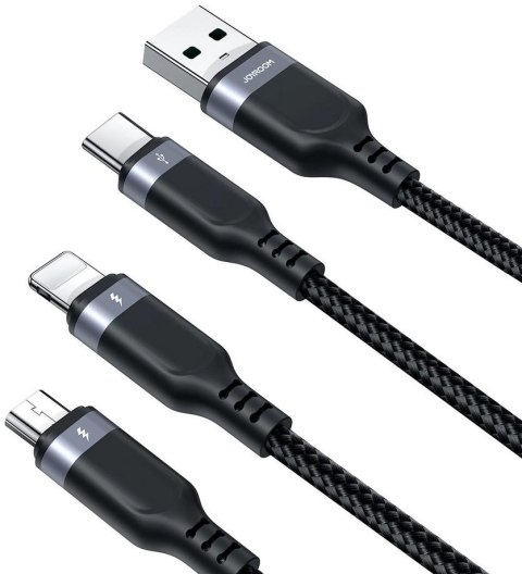 Kabel 3w1 USB-A / USB-C micro-USB Lightning Joyroom S-1T3018A18 120cm 2.4A w oplocie czarny JOYROOM