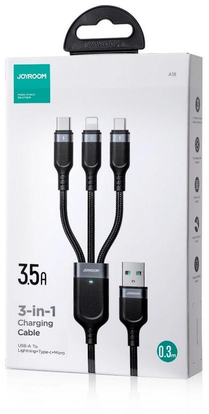 Kabel 3w1 USB-A / USB-C micro-USB Lightning Joyroom S-1T3018A18 120cm 2.4A w oplocie czarny JOYROOM