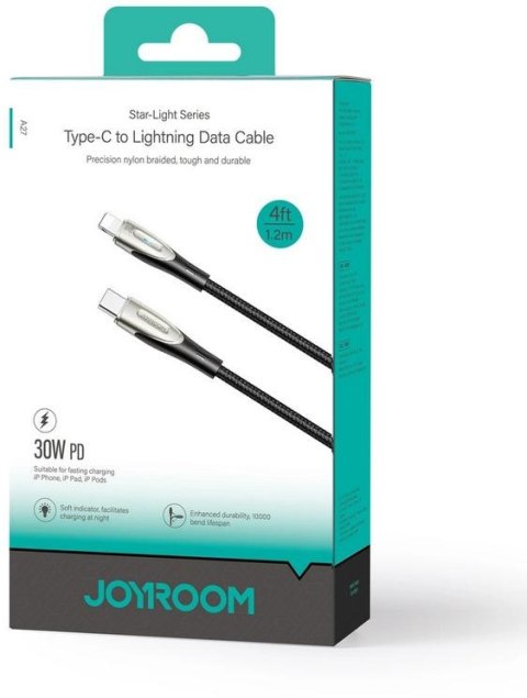 Kabel USB-C / Lightning Joyroom Star-Light Series SA27-CL3 120cm 30W w oplocie czarny JOYROOM