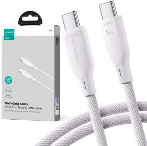 Kabel USB-C / USB-C Joyroom SA34-CC3 100cm 60W 5A PD w oplocie biały JOYROOM