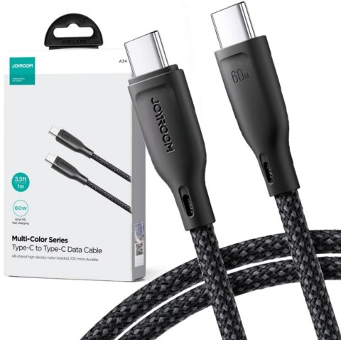 Kabel USB-C / USB-C Joyroom SA34-CC3 100cm 60W 5A PD w oplocie czarny JOYROOM