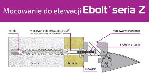 Kołek do mocowania na elewacji Ebolt 12*240 mm z gwintem wewnetrznym m5 EBOLT