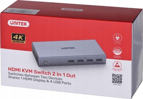 Przełącznik KVM Unitek V307A 4K HDMI 2.0 2w1 UNITEK