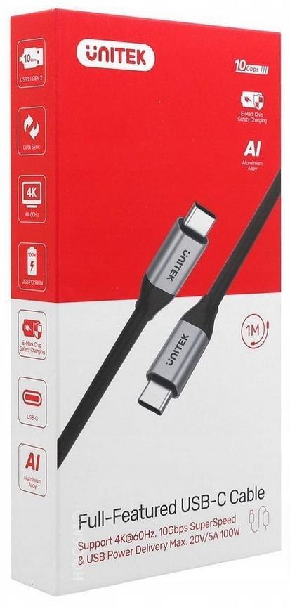 Przewód USB Unitek C14082ABK USB-C na USB-C 10Gbps 4K 60Hz 20V/5A UNITEK