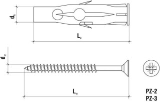 KOŁEK UNIWERSALNY RU-06045 6x35mm Z WKRĘTEM Z ŁBEM STOŻKOWYM 3,5x45mm 100szt. WKRĘT-MET