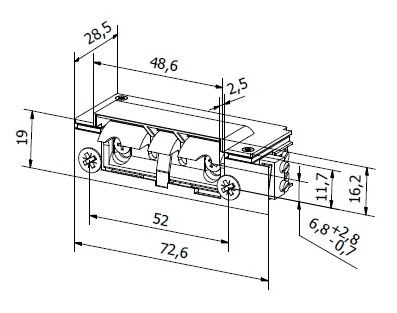 Elektrozaczep HARTTE XS00U-C seria XS 12-24V AC/DC niskoprądowy z wyślizgiem BIRA