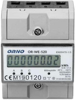 OR-WE-520 ORNO 3-fazowy licznik energii elektrycznej, 80A, MID, 3 moduły, DIN TH-35mm ORNO