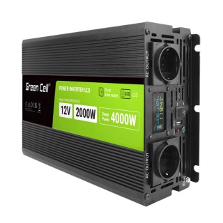 Green Cell - Przetwornica napięcia PowerInverter z wyświetlaczem LCD 12V na 230V 2000W/4000W Czysta sinusoida