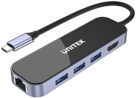 Unitek D1084A Hub USB-C 3.1 RJ-45 3xUSB-A HDMI 4K PD100W UNITEK