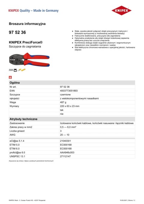 SZCZYPCE PRECIFORCE DO ZGNIATANIA 0,5 - 6,0 MM2