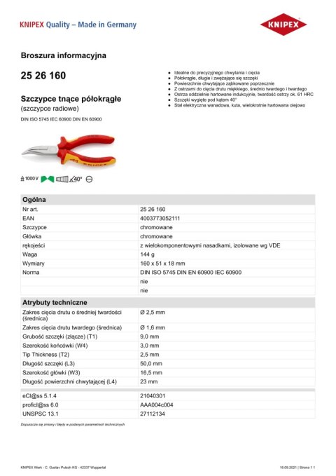 SZCZYPCE TNĄCE PÓŁOKRĄGŁE WYGIĘTE IZOLOWANE 160MM