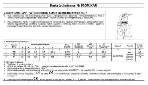 HAK SKRACAJĄCY Z UCHEM I ZABEZPIECZENIEM 13MM G8 WLL5.3T