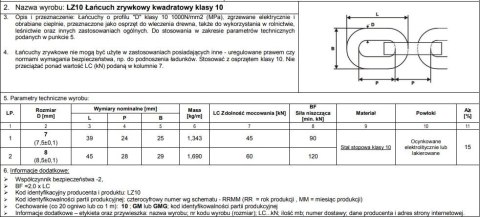 ŁAŃCUCH ZRYWKOWY PROFIL 'D' 8*28MM KL.10 LC60KN