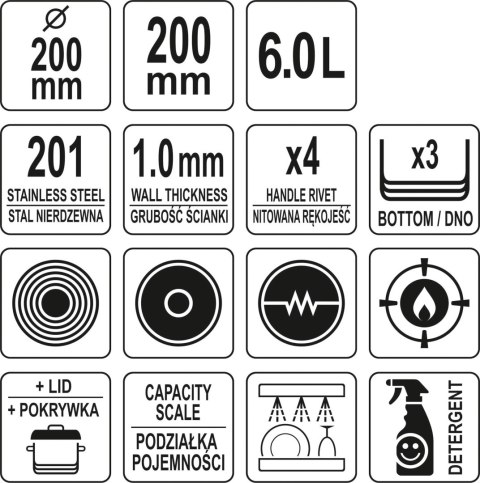 GARNEK WYSOKI Z POKRYWKĄ ZE STALI NIERDZEWNEJ 20X20 6L