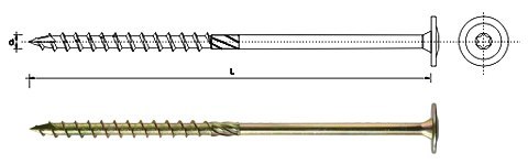 WKRĘT DO DREWNA Z KOŁNIERZEM NA TORX OCYNK ŻÓŁTY 6*180MM T30