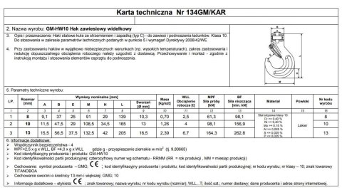 HAK ZAWIESIOWY SWORZNIOWY Z ZABEZPIECZENIEM G10 6MM WLL