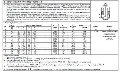 SZEKLA PODŁUŻNA KL.6 GM-SP 0.5T WLL