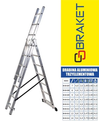 DRABINA ALUMINIOWA 3-ELEMENTOWA 500CM 9+9+9 SZCZEBLI