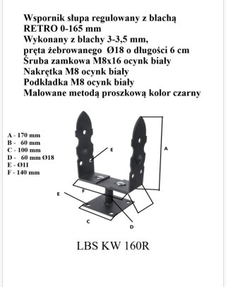 PODSTAWA SŁUPA REGULOWANA 0-165MM NA KWADRAT RETRO