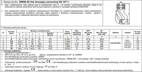 HAK SKRACAJĄCY ZE SWORZNIEM 13MM G8 WILL 5.3T