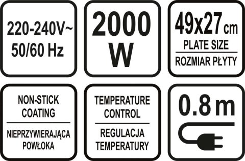 GRILL ELEKTRYCZNY STOŁOWY 2000W, 49*27CM