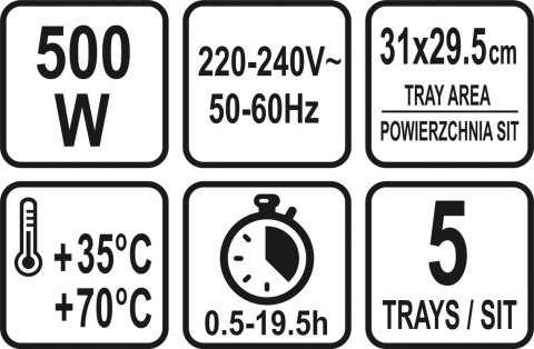 SUSZARKA SPOŻYWCZA, 5 SIT, 420-500W, CZASOMIERZ