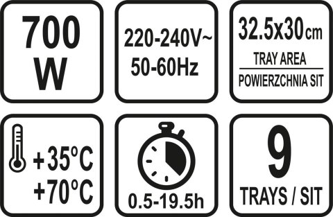 SUSZARKA SPOŻYWCZA, 9 SIT, 600-700W.