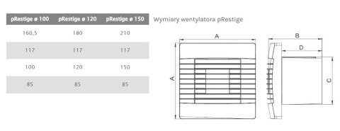 WENTYLATOR ŁAZIENKOWY PRESTIGE 120 ZG PS ŻALUZJA,WYŁ.KABLOWY