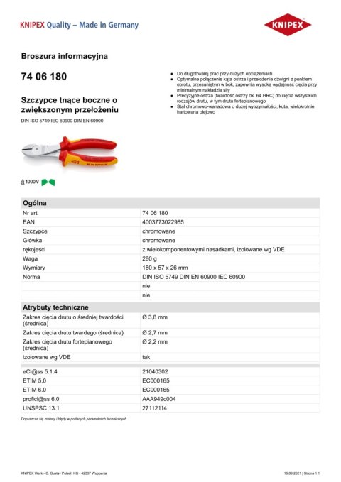 SZCZYPCE TNĄCE BOCZNE O ZWIĘKSZONYM PRZEŁOŻENIU 180MM