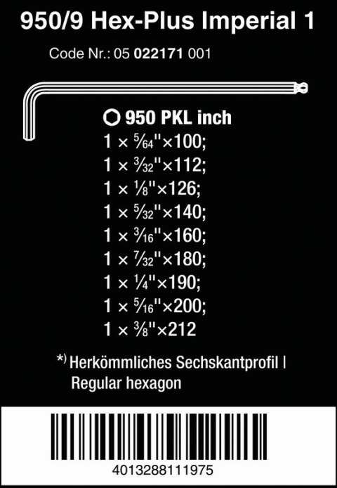 ZESTAW KLUCZY TRZPIENIOWYCH IMPERIAL 950/9 HEX PLUS 9 CZ,