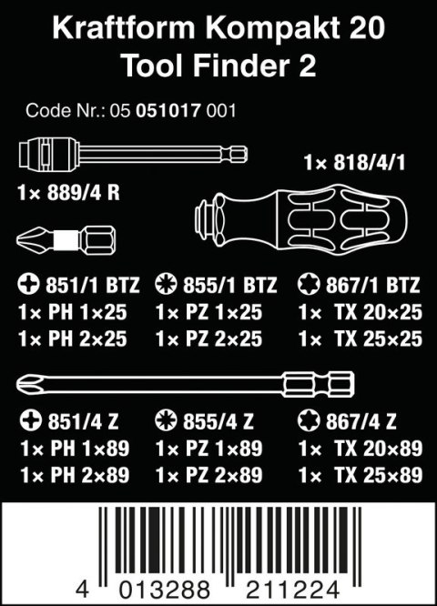 ZESTAW WKRĘTAKÓW KRAFTFORM KOMPAKT TOOL FINDER 2, 13CZ.