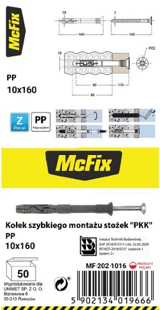 KOŁEK SZYBKI MONTAŻ STOŻEK PP 10*160MM