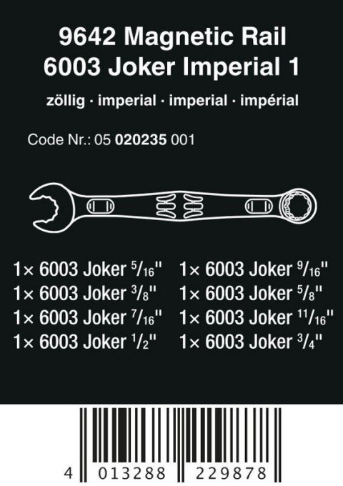 ZESTAW KLUCZY PŁAS.-OCZK. Z GRZECH. 6003 JOKER 1+LISTA MAGN.