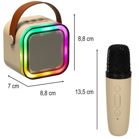 Zestaw do karaoke mikrofon + głośnik przenośny BLUETOOTH USB LED beżowy