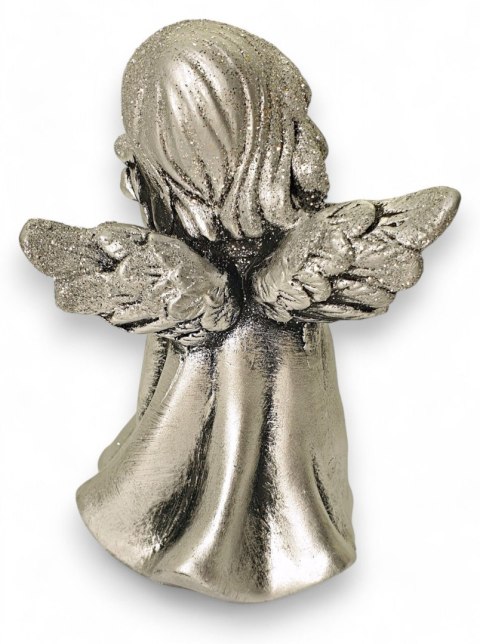 SREBRNY ANIOŁEK FIGURKA DEKORACYJNA ANIOŁ Z BROKATEM 13CM SREBRNY ANIOŁEK FIGURKA DEKORACYJNA ANIOŁ Z BROKATEM 13CM
