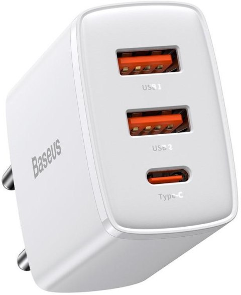 ŁADOWARKA SIECIOWA Baseus Compact Quick Charger CCXJ-E02 30W 2x USB-A 1x USB-C PD 3.0 QC 3.0 BIAŁA BASEUS