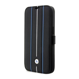 BMW Booktype Leather Stamp Blue Lines - Etui iPhone 14 Pro Max (czarny)